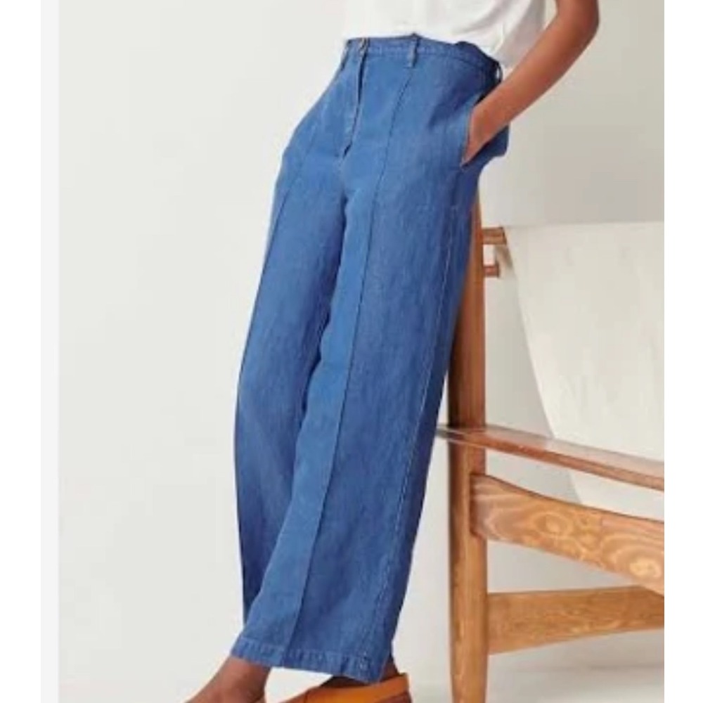 Wide Leg Denim Jumpsuit Pants - Blue